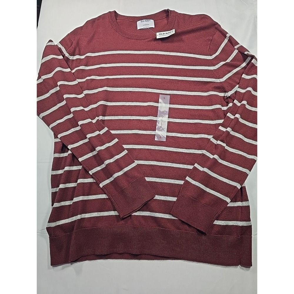 NWT Old Navy Stripe Knit Sweater Maroon Classic Men's Large